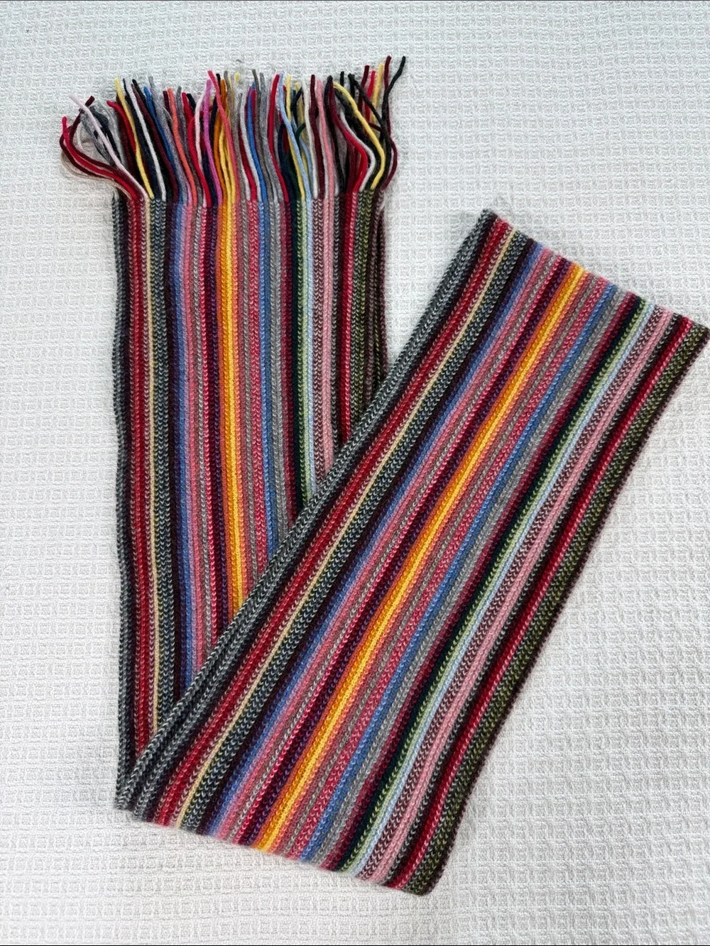 The scarf company colorful rainbow striped cashmere scarf with fringe NWT